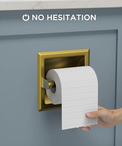FORIOUS Recessed Toilet Paper Holder for Mega Rolls, Brushed Gold - Image 2