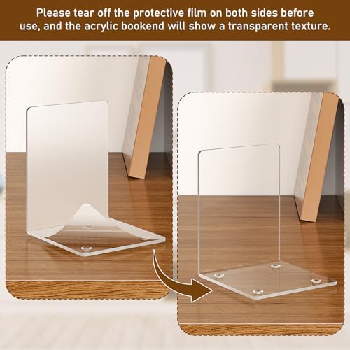 VFINE Acrylic Bookends 6 Pieces, Clear Book Ends for Shelves, Book Holders for Shelves, Transparent Book Dividers for Shelves, Stylish Book Stopper Organizer for Home Office Desktop Supplies - Image 4