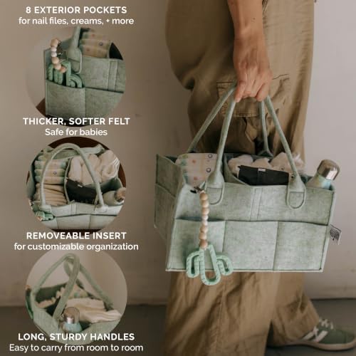 Parker Baby Co. Felt Diaper Caddy Organizer - Large, Sage - Image 3