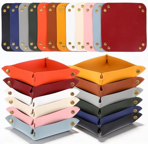 24 Pcs Leather Valet Tray, 12 Colors Portable Catchall Organizer, Jewelry Key Phone Wallet Coin Tray for Travel Entryway Desk Bedside Nightstand Storage by Unknown