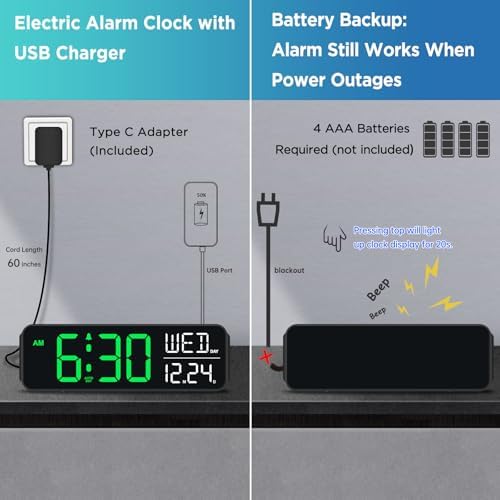 Peakeep Large Display Digital Alarm Clock for Bedroom with Date Day of Week - Image 5