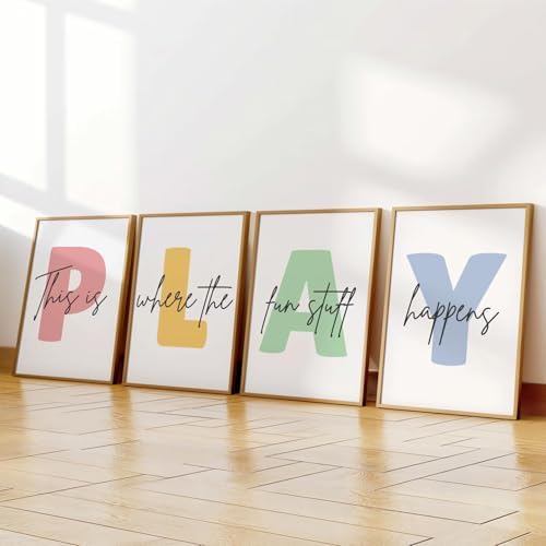 Baccone Kids Playroom Wall Art Decor Play Room Poster Baby Boy Kids Nursery Canvas Wall Decor Toddler Children Playroom Print Artwork Let's Play Sign Pictures for Bedroom 8x10 Inch Set of 4 UNFRAMED - Image 5