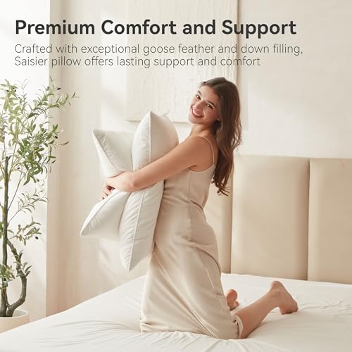 Goose Feather Down Pillows King Size Set of 1, Soft Pillows with 100% Organic Cotton Fabric, Luxury Hotel Quality Bed Pillow 1 Pack for Sleeping, Breathable & Fluffy (20" x 36") - Image 3