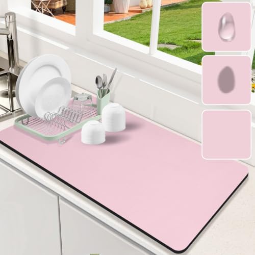 Dish Drying Mat for Kitchen Counter, Rubber Backed (Pink, 17" x 31.5") by Etomiel