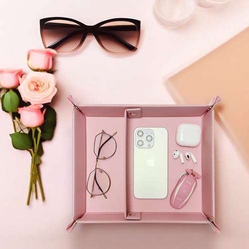 UnionBasic Medium Valet Tray, Jewelry Tray for Rings Watches Earrings, Entryway Catchall Caddy for Coins Keys Change, Nightstand Bedside Valet Holder, Trays for Electronic Gadgets, Candy Pink Plus - Image 5