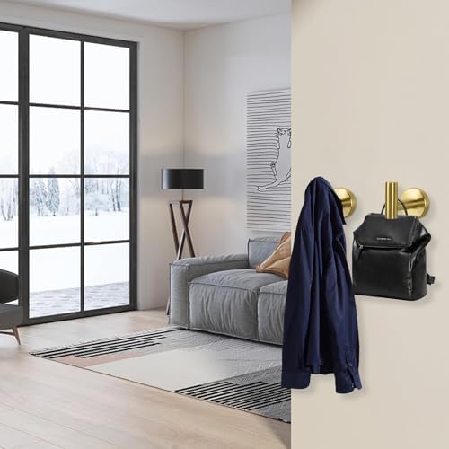 NearMoon Bath Towel Hooks- SUS 304 Stainless Steel Robe Hook Holder, Heavy Duty Coat Hook for Bathroom Livingroom Hotel Kitchen Garage, Wall Mounted (Brushed Gold, 3 Pack) - Image 3