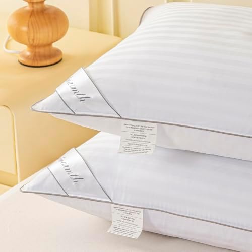 Goose Feather Down Bed Pillow for Sleeping, Hotel Collection Queen Size Soft Bed Pillow,100% Cotton Cover Queen Size Stripe White 1 Pack - Image 5