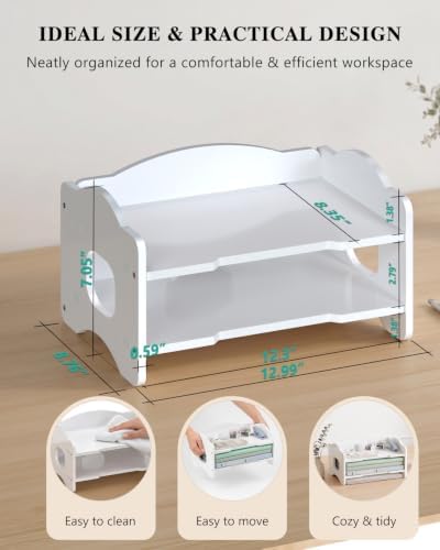 WALI Desk File Organizer, 2 Tier Stackable Desktop Paper Letter Tray Organizer with Handle, Office Desk Accessories & Workspace Organizers for Office, Home, School Supplies, 1 Pack, White - Image 6