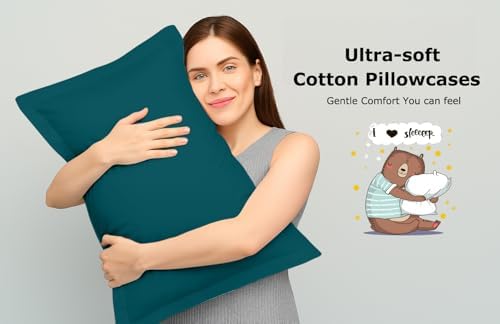 2 Pack Pillow Shams Standard Size 20x26 – 600 Thread Count 100% Organic Cotton Teal Pillow Covers with 2 Inch Flange, Soft & Smooth Premium Hotel-Quality Pillowcases Set of 2 - Image 5