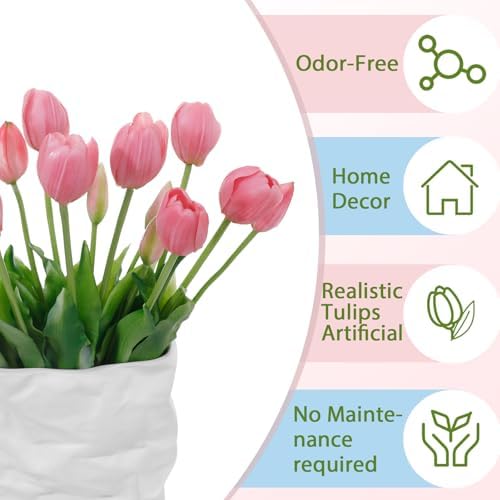 15 Pcs Light Purple Artificial Tulips Fake Flowers, Premium Latex Lifelike Texture, UV Resistant Waterproof Faux Tulip Bouquets with Snap-on Petals for Outdoor, Home, Wedding Decor - Image 4