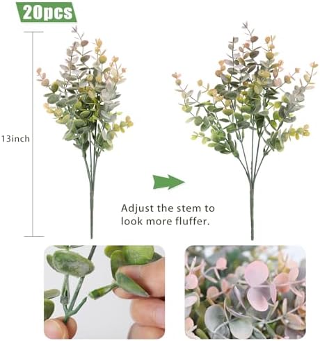 RECUTMS 20 Bundles Artificial Eucalyptus Plant Boxwood Stem 13In Dusty Pink - Image 3