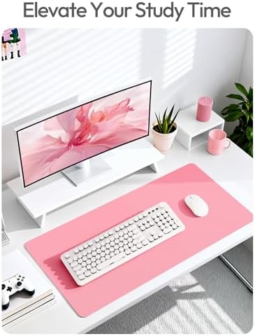 YSAGi Leather Desk Protector, Office Mat, Large Mouse Mat, Non-Slip PU Leather Blotter, Laptop Desk Mat, Waterproof Writing Pad for Office and Home (Pink, 35.4" x 17") - Image 6