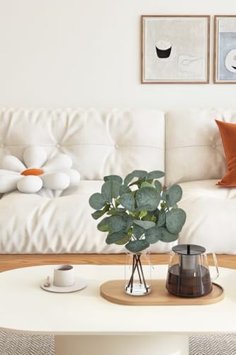 Artificial Eucalyptus Stems in Glass Vase with Faux Water,Artificial Plants Eucalyptus Leaves for Shelf Desk Bathroom Farmhouse Room Coffee Table Home Decor, Central Decoration. - Image 3