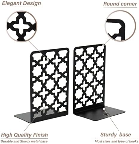 CNK Book Ends Bookends for Decorative Books Holder Bookend Shelves End Hold Heavy Duty Holders Stoppers Metal Stopper Cute Boho Bookshelf Holds Cookbook Office Home Set of 2 Bookends Pair Black - Image 4