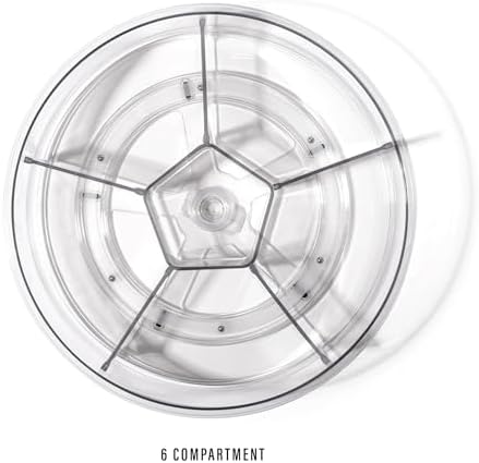 BINO Plastic Round Turntable Organizer with 6 Compartments - Clear | Spinning Divided Turntable Container | Rotating Organizer Storage for Bottle Condiments Fridge Kitchen Counter Pantry Bathroom - Image 3