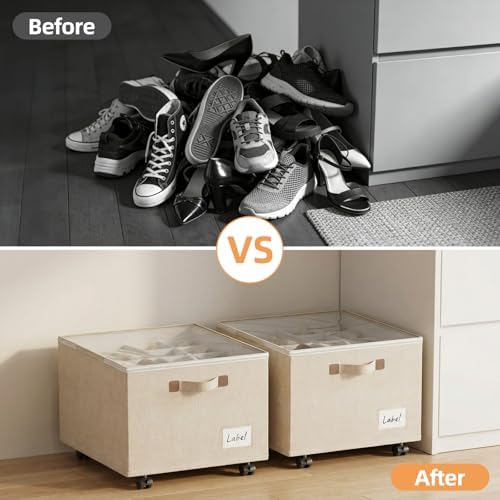 FHSQX Shoe Organizer for Closet Shoe Storage with Wheels Beige - Image 4