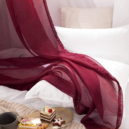 MIULEE Christmas Sheer Window Scarf Valance 54"x216" Maroon Red One Panel - Image 5