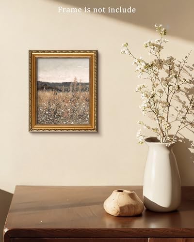 Wildflower Field Landscape Vintage Canvas Wall Art, Vertical Country Landscape Print for Home Decor, Farmhouse Muted Paintings Art Picture Aesthetic for Bedroom Bathroom Living Room Office Decor (8" x 10"-UNFRAMED) - Image 5