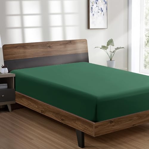 FreshCulture King Fitted Sheet Only - Hotel Quality Fitted Sheet King Size - Ultra Soft & Breathable - Brushed Microfiber - Deep Pocket - Cooling Fitted Sheets for King Size Bed (Dark Green) by FreshCulture