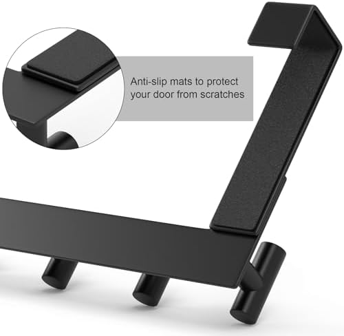 PMMASTO Door Hanger for 1-3/4 Inch Doors, Black- 5 Hooks, T Shape - Image 5