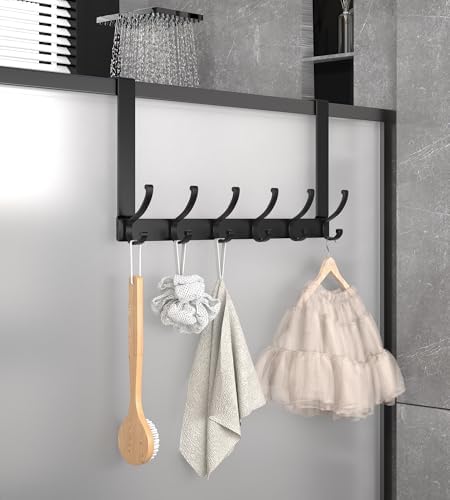 KitchLife Over The Door Hooks Hanger with 7 inches Extended Arms, Fits 1-3/8" Doors, F18U, Bathroom Towel Rack Organization, Thickened 6-Double Hook, Matte Black - Image 7