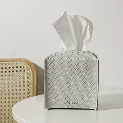 OLETHA Square Tissue Box Cover, Aesthetic Desk Decor, Woven Embossing, Grey - Image 2