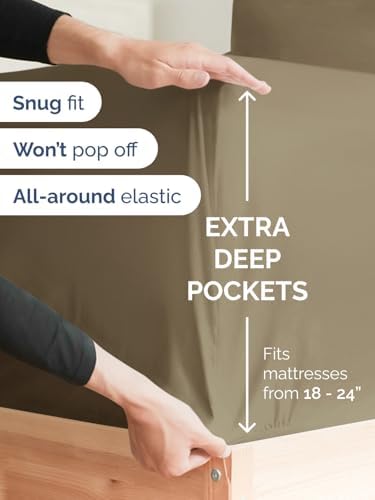 CGK Extra Deep King Single Fitted Sheet Only - Khaki - Image 2