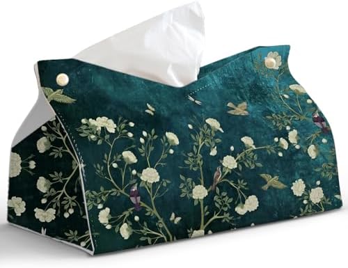 Chinoiserie Bird Floral Tissue Box Cover Rectangle for Desk Decor by PaJiaNi