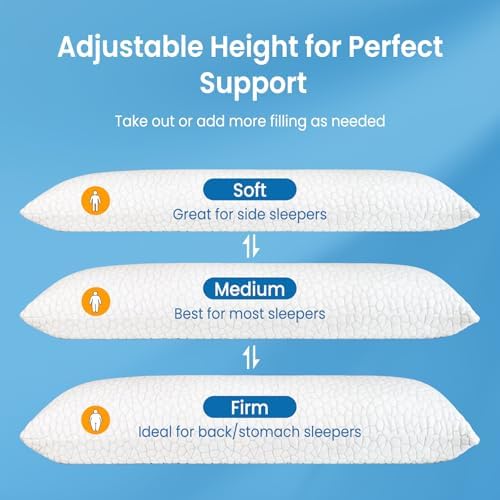 QUTOOL Cooling Pillow for Sleeping, CertiPUR-US Shredded Memory Foam Full Body Pillow Set of 1, Long Pillow for Bed with Removable Double-Sided Soft & Cool Cover, Soft Yet Support,White - Image 4