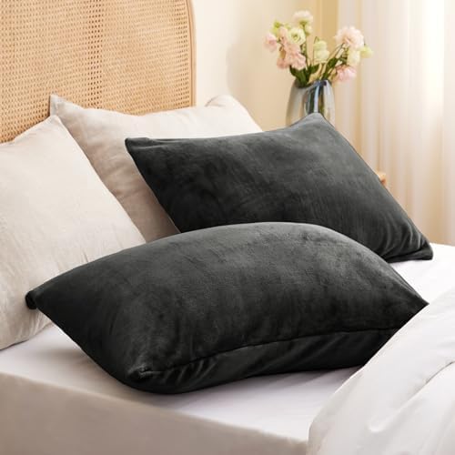 BEDELITE Flannel Pillowcases Standard Set of 2, Dark Gray, 20x26 Inches - Image 2