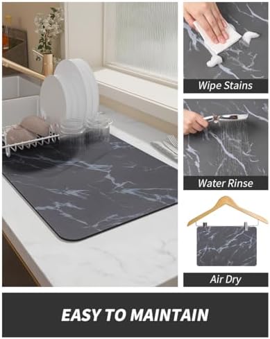 AMOAMI-Coffee Mat Hide Stain Rubber Backed Absorbent Dish Drying Mat for Kitchen Counter-Coffee Bar Accessories Fit Under Maker Machine Pot Espresso Machine Dish Rack 16"x24" - Image 4