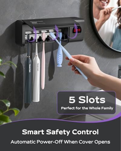 Toothbrush Holder for Bathroom Wall Mounted, Rechargeable - Black - Image 5