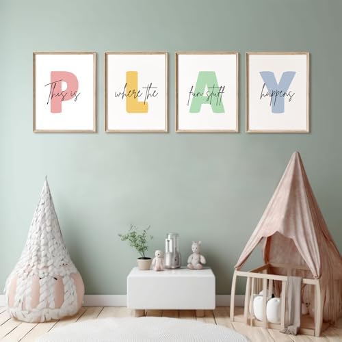 Baccone Kids Playroom Wall Art Decor Play Room Poster Baby Boy Kids Nursery Canvas Wall Decor Toddler Children Playroom Print Artwork Let's Play Sign Pictures for Bedroom 8x10 Inch Set of 4 UNFRAMED - Image 6