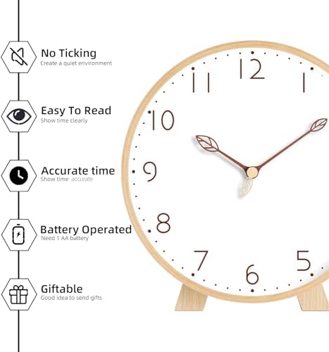 Maxspace Table Clock,Silent Non-Ticking Wooden Desktop Clock,Battery Operated Decorative Desk Clock for Living Room Office Bedroom Decor (Log+White) - Image 5