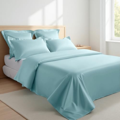 NTBAY Standard Egyptian Cotton Sateen Pillow Shams, Set of 2, Aqua - Image 2