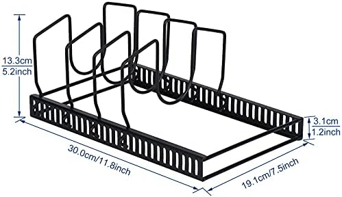 Toplife Pot Lids Organizer Rack for Cabinet and Countertop, 7+ Pan Lids and Bakeware Organizer Rack Holder with 7 Adjustable Compartments - Black - Image 2