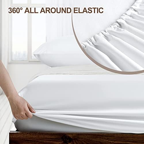 FreshCulture Full Fitted Sheet - Hotel Quality Fitted Sheet - Ultra Soft & Breathable - Brushed Microfiber - Deep Pocket - Cooling Fitted Sheets for Full Size Bed (White) - Image 3