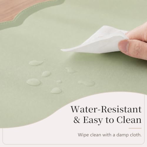 Scalloped Desk Mat, 23.6" x 11.8" Large Cute Sage Green Aesthetic Desk Accessories, PU Leather Computer Laptop Desk Mouse Keyboard Pad, Desk Writing Mat for Vanity/Work/Home Decor - Image 5