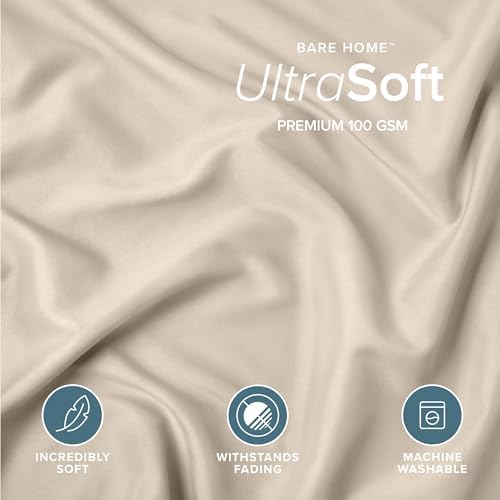 Bare Home Pillow Sham Covers 1800 Ultra-Soft Set of 2 (Queen, Sand) - Image 3