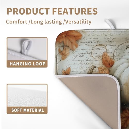 Fall Dish Drying Mat for Kitchen Counter Autumn Thanksgiving Orange White Pumpkin Drying Mats 16x18 Inch Vintage Maple Leaf Holiday Draining Pad Microfiber Absorbent Dish Drainer Rack Mat - Image 3
