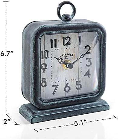 NIKKY HOME Vintage Table Clock, Shelf Desk Top Clock Battery Operated Rustic Design, Chic Home Decor for Fireplace Mantel, Desktop, Countertop - Antique Turquoise - Image 4