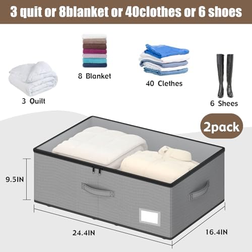 EE-RoomWorld Under Bed Storage with Wheels, No Assemble Required 10 inches height Under Bed Storage bins,Large capacity Rolling Underbed Shoe Storage containers，dorm underbed storage drawers - Image 3