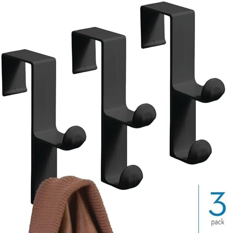 iDesign 3-Pack Over Door Double Hook for Closet, Bathroom, or Dorm, Small Over-The-Door Hanger, Black - Image 2