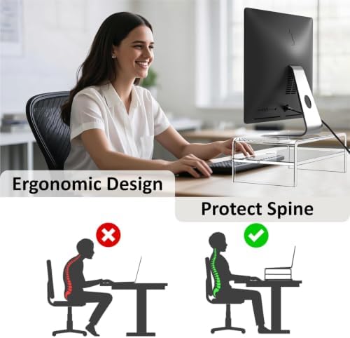 Egchi Acrylic Monitor Stand, 2 Tiers Clear Monitor Riser Computer Stand for Office, Home, Office, 5.12 Inches Hight PC Desk Stand for Keyboard Storage, Premium Platform for Laptop Printer TV Screen - Image 3