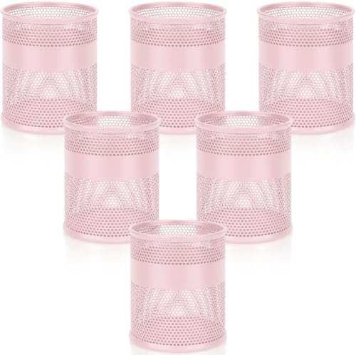 Segarty Pencil Holder, 6 Pack Pink Pen Holder, 3.3 x 3.9 inch Pencils Cups Holder, Round Metal Pens Container Organizer for Office Supplies, School Classroom, Makeup Brush, Home Storage by Segarty