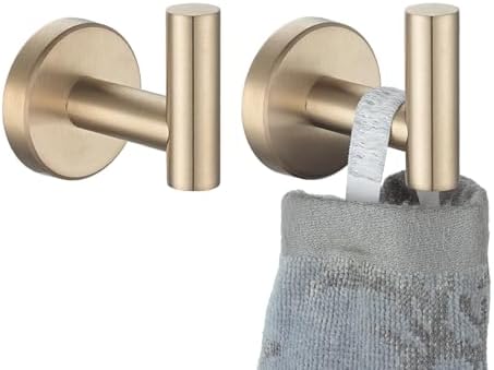 JQK Bathroom Towel Hook Champagne Bronze, Coat Robe Clothes Hook for Bathroom Wall Mounted (Pack of 2), SUS 304 Stainless Steel 0.8mm, TH100-CB-P2 by Homeimprovement