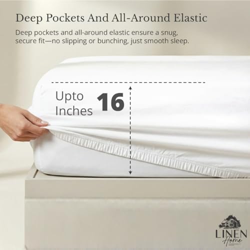 Linen Home 100% Cotton Percale Fitted Sheet only, Full Size, Snow White - Image 2