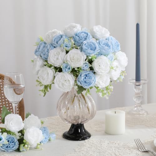 4 Bunches Peony Artificial Flowers Blue Flowers Silk Peonies Bouquets for Wedding Party Table Centerpieces Floral Arrangement Home Kitchen Decor - Image 4
