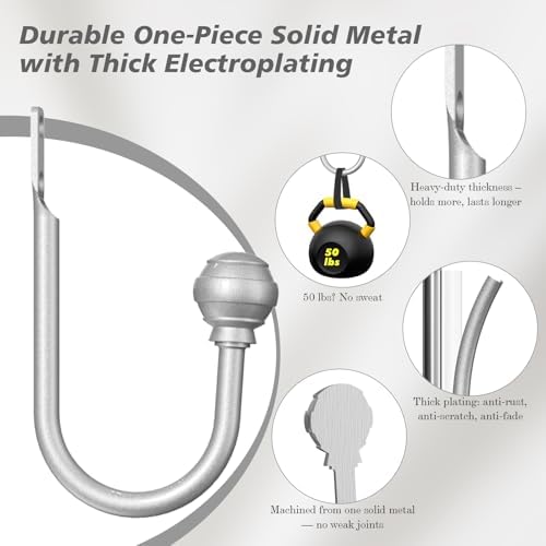 Hion Curtain Holdbacks Silver 6pcs, Curtain Tiebacks Wall Mounted Hooks - Image 3