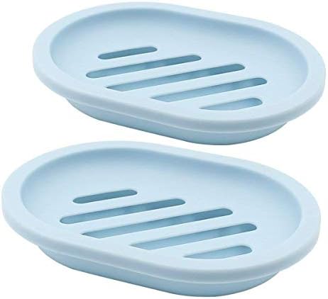 Topsky 2-Pack Soap Dish with Drain, Soap Holder & Saver, Easy Cleaning, Dry, Stop Mushy Soap (Blue) by HomeandKitchenNO1